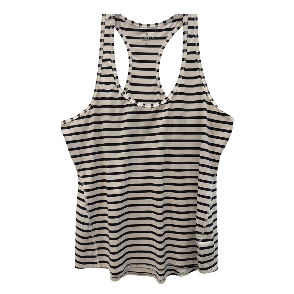 Athleta Womens XL Striped Racerback Tank Top Navy White Activewear Yoga Gym‎